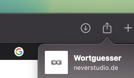Ein Screenshot des Teilen-Menüs in Safari mit dem Icon von neverstudio.de